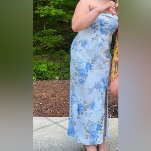 Floral Blue and White Off-Shoulder Dress Altar’d State